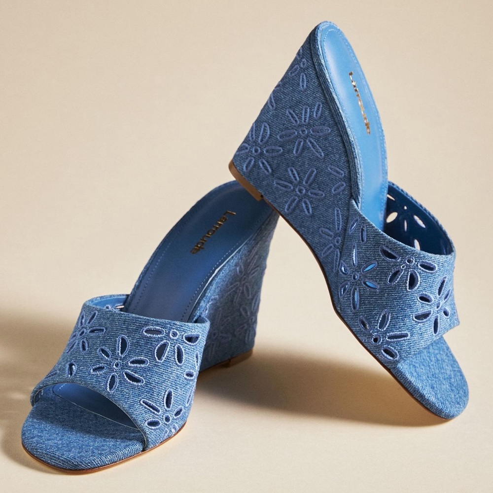 Larroude Jackie Wedge Sandal, Blue, Size 6.5